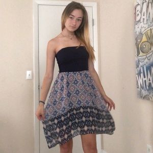 Strapless navy mosaic dress